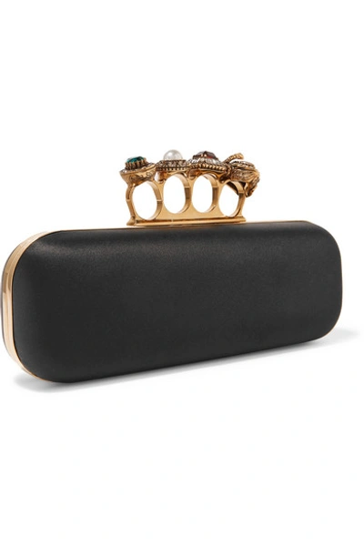 Shop Alexander Mcqueen Knuckle Embellished Satin Clutch In Black