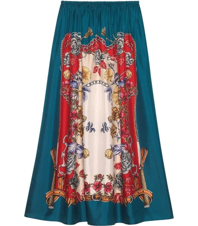 Shop Gucci Multicolor Boudoir Print Silk Skirt