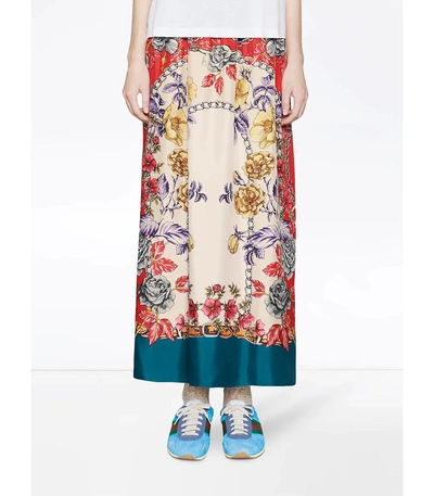 Shop Gucci Multicolor Boudoir Print Silk Skirt