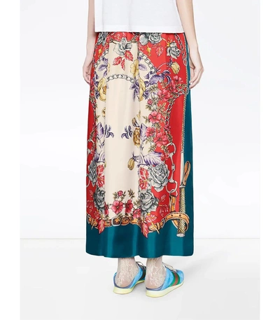 Shop Gucci Multicolor Boudoir Print Silk Skirt