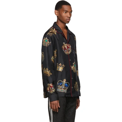 Shop Dolce & Gabbana Dolce And Gabbana Black Silk Crown Pyjama Shirt In Hnv93 Blk