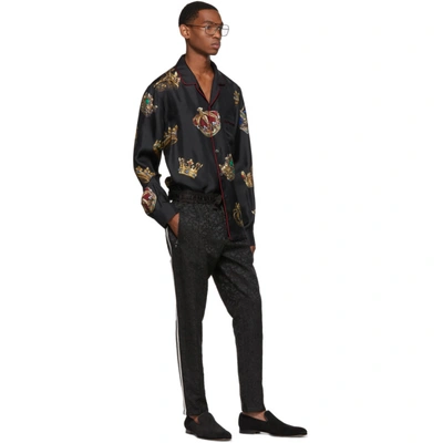 Shop Dolce & Gabbana Dolce And Gabbana Black Silk Crown Pyjama Shirt In Hnv93 Blk
