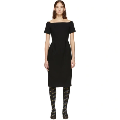 Shop Fendi Black Wool Crepe Off-the-shoulder Dress