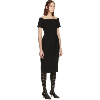 Shop Fendi Black Wool Crepe Off-the-shoulder Dress