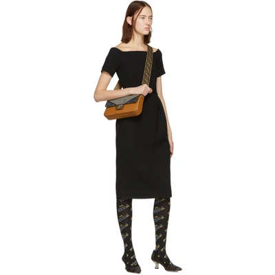 Shop Fendi Black Wool Crepe Off-the-shoulder Dress