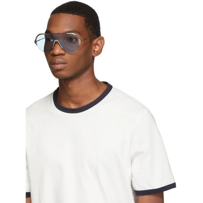 Shop Thom Browne Silver And Blue Tb-811 Sunglasses In Nvywhtrdslv