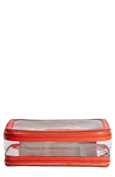 Shop Anya Hindmarch Inflight Clear Cosmetics Case In Clear/ Flame Red