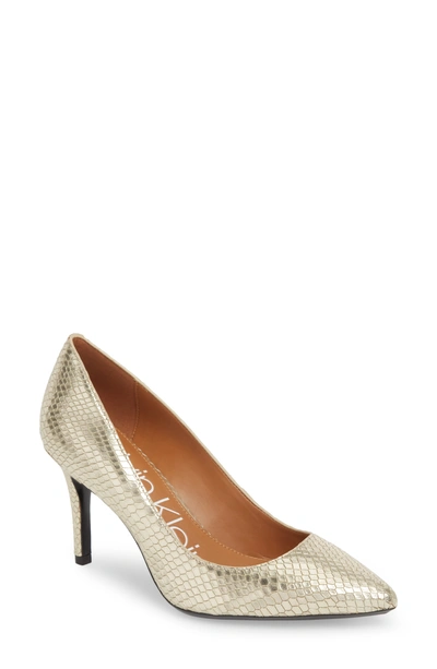 Shop Calvin Klein 'gayle' Pointy Toe Pump In Gold Foiled Leather