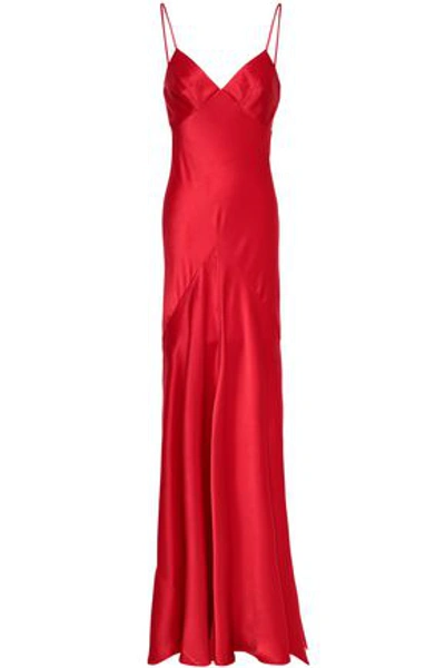 Shop Amanda Wakeley Fluted Satin Gown In Red