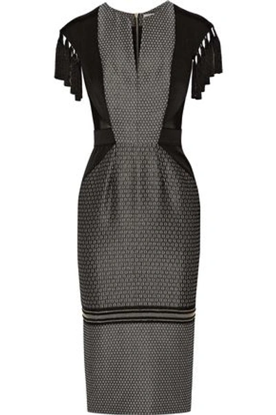 Shop Amanda Wakeley Woman Tasseled Faille And Mesh-paneled Jacquard Dress Black