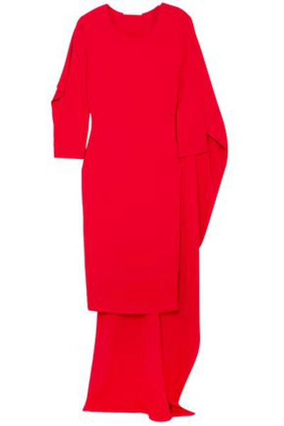 Shop Antonio Berardi Woman Cape-effect Cutout Stretch-crepe Maxi Dress Red