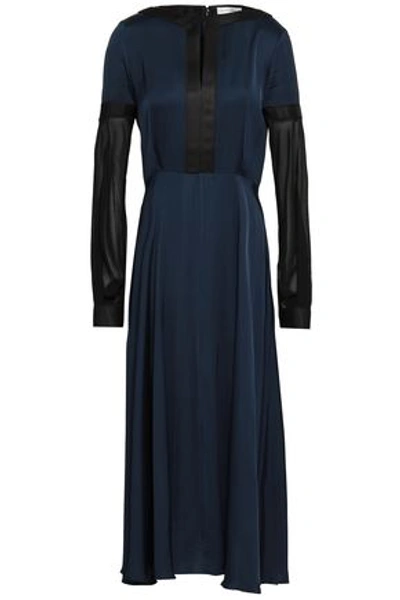 Shop Amanda Wakeley Two-tone Chiffon And Satin Gown In Navy
