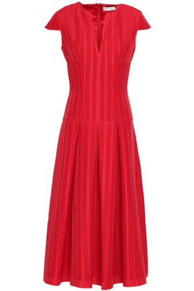 Shop Amanda Wakeley Pleated Jacquard Midi Dress In Red