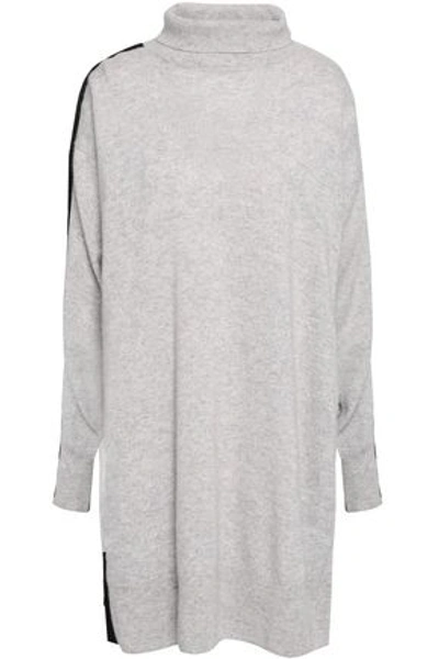 Shop Amanda Wakeley Woman Paneled Cashmere And Pleated Crepe Mini Dress Light Gray
