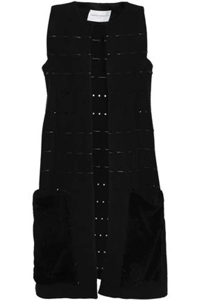 Shop Amanda Wakeley Woman Faux Leather-trimmed Wool-blend Vest Black