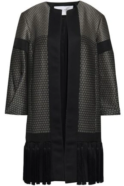 Shop Amanda Wakeley Tasseled Satin-trimmed Jacquard Jacket In Black