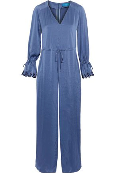 Shop M.i.h Jeans Woman Moon All In One Embroidered Washed-satin Jumpsuit Azure