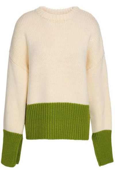 Shop Amanda Wakeley Two-tone Wool Sweater In Cream