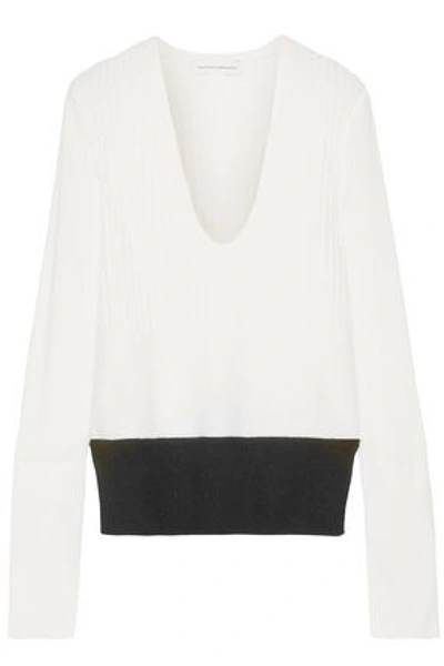 Shop Narciso Rodriguez Woman Two-tone Wool And Cashmere-blend Sweater Off-white