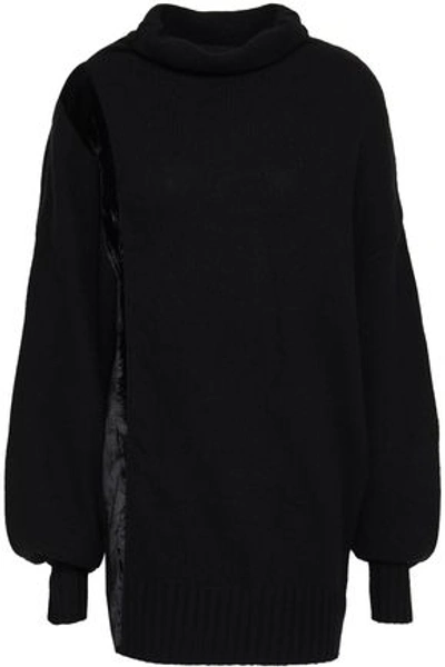 Shop Amanda Wakeley Woman Helene Velvet-trimmed Cashmere Turtleneck Sweater Black