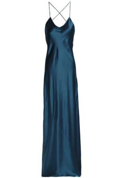 Shop Olivia Von Halle Draped Silk-satin Nightdress In Storm Blue