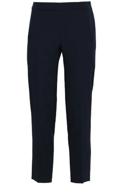 Shop Amanda Wakeley Stretch-crepe Tapered Pants In Midnight Blue