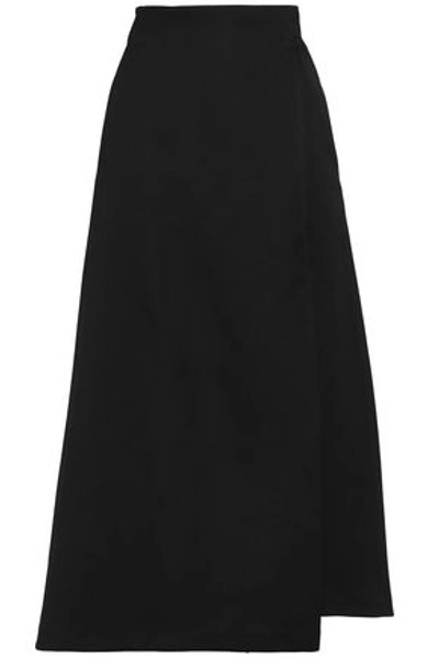 Shop Amanda Wakeley Duchesse-satin Midi Wrap Skirt In Black
