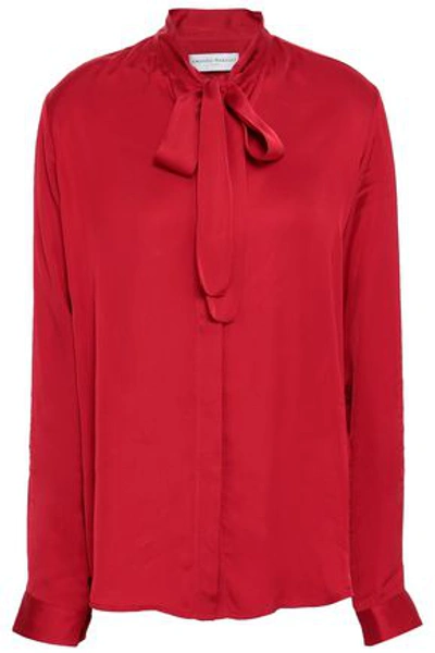 Shop Amanda Wakeley Pussy-bow Satin Blouse In Red