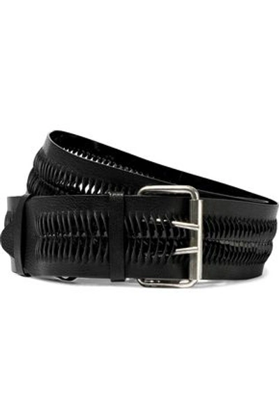 Shop Ann Demeulemeester Woman Laser-cut Textured-leather Belt Black