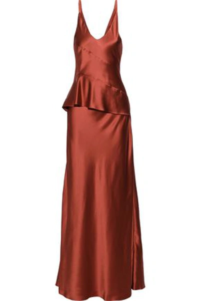 Shop Narciso Rodriguez Woman Silk-charmeuse Peplum Gown Brick