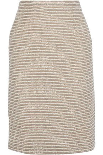 Shop Oscar De La Renta Woman Sequin-embellished Wool-blend Bouclé Pencil Skirt Tan