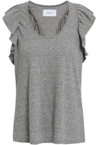 Shop Current Elliott Current/elliott Woman Ruffle-trimmed Mélange Jersey Tank Gray