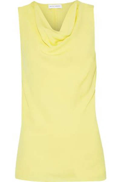Shop Narciso Rodriguez Woman Draped Silk-crepe Top Pastel Yellow