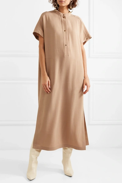 Shop Agnona Oversized Stretch-cady Dress In Beige