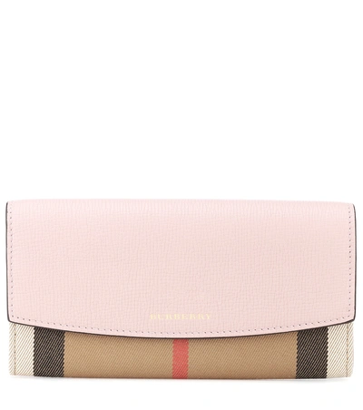 Shop Burberry House Check And Leather Wallet In Pink