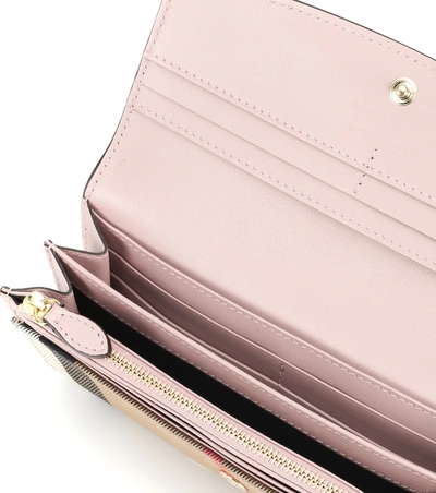 Shop Burberry House Check And Leather Wallet In Pink