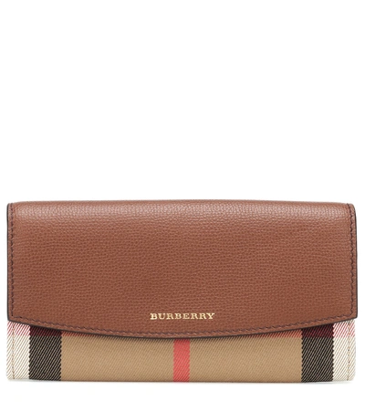 Shop Burberry House Check And Leather Wallet In Brown