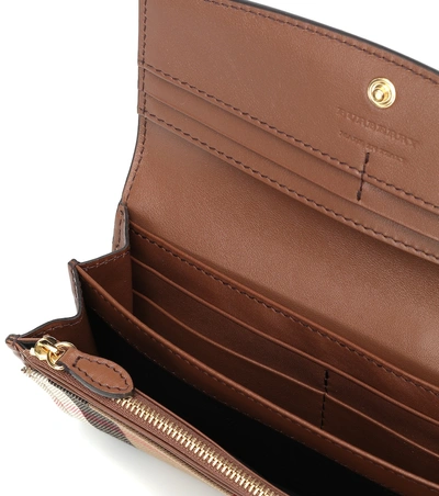Shop Burberry House Check And Leather Wallet In Brown