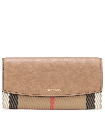 Shop Burberry House Check And Leather Wallet In Beige