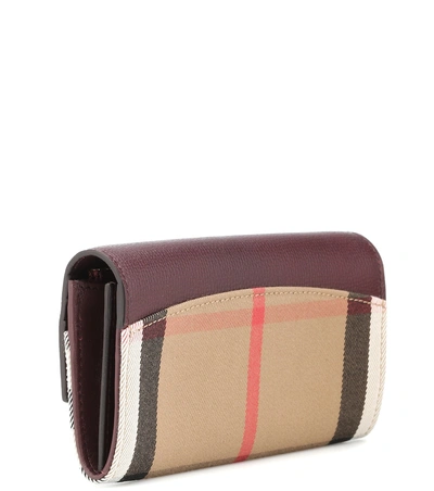 Shop Burberry House Check And Leather Wallet In Red