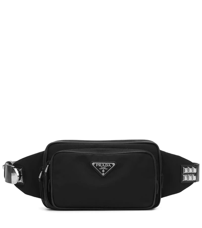Shop Prada Leather-trimmed Belt Bag In Black