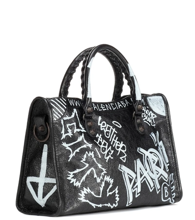 Shop Balenciaga Classic City Graffiti Small Leather Tote In Black