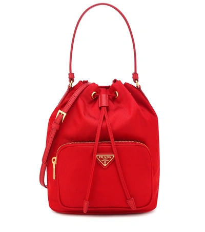Shop Prada Fabric Bucket Bag In Red