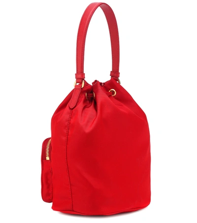 Shop Prada Fabric Bucket Bag In Red