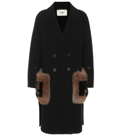 Shop Fendi Fur-trimmed Wool Coat In Black