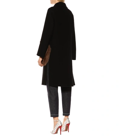 Shop Fendi Fur-trimmed Wool Coat In Black