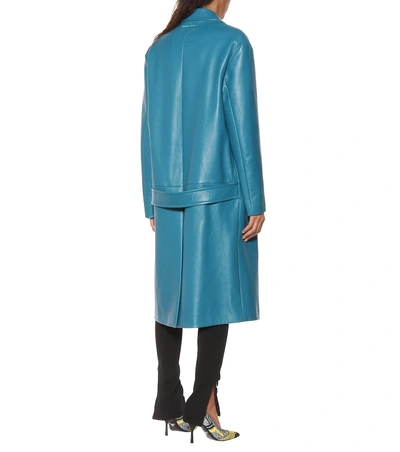 Shop Prada Leather Coat In Blue