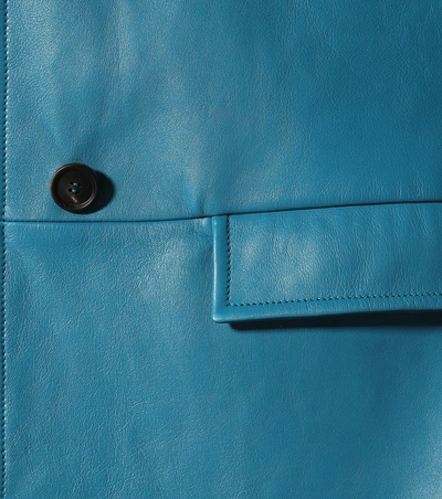 Shop Prada Leather Coat In Blue