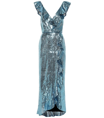 Shop Monique Lhuillier Sequined Dress In Blue