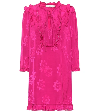 Shop Coach Floral Satin Jacquard Dress In Pink